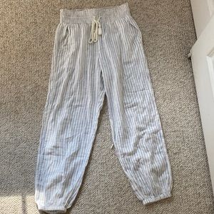 Aerie Blue and White striped linen Beach pants